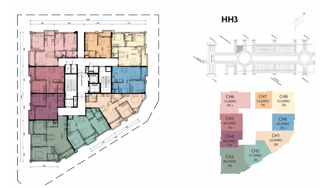 mặt bằng tòa HH3 The Interone bắc giang