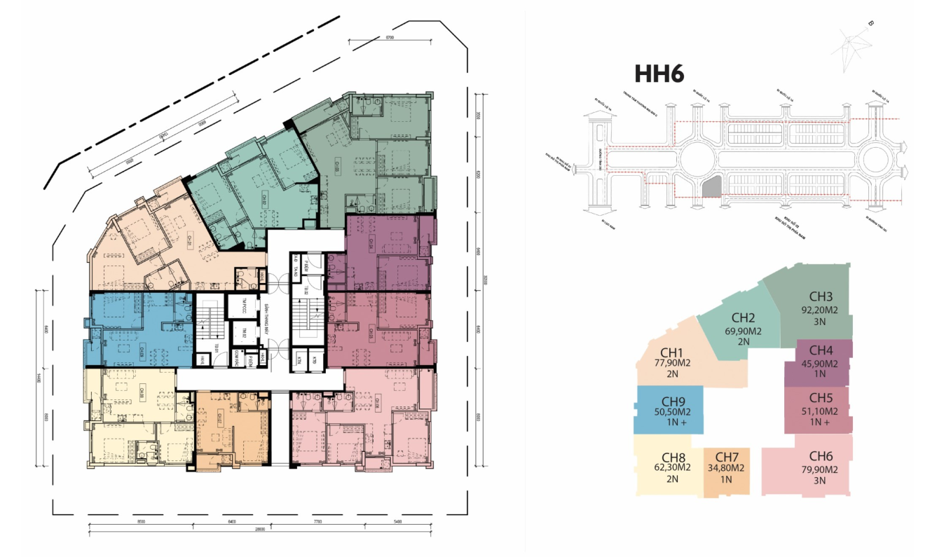 mặt bằng tòa HH6 The Interone bắc giang